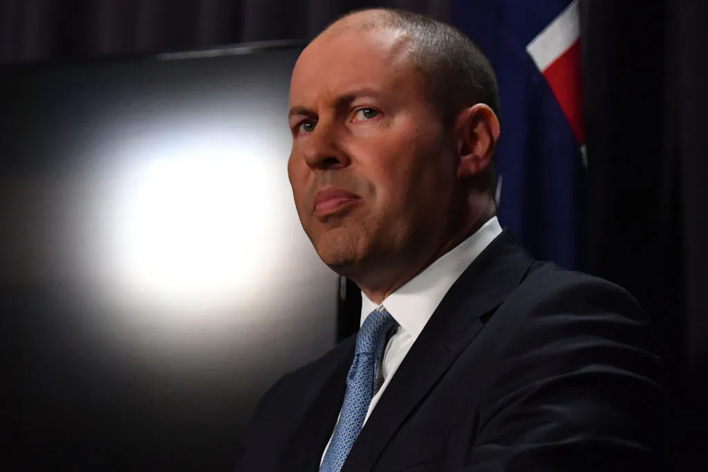 Australian Treasurer Josh Frydenberg during a press conference in the Blue Room at Parliament House in Canberra, Australia, on June 2, 2021. (Sam Mooy/Getty Images)