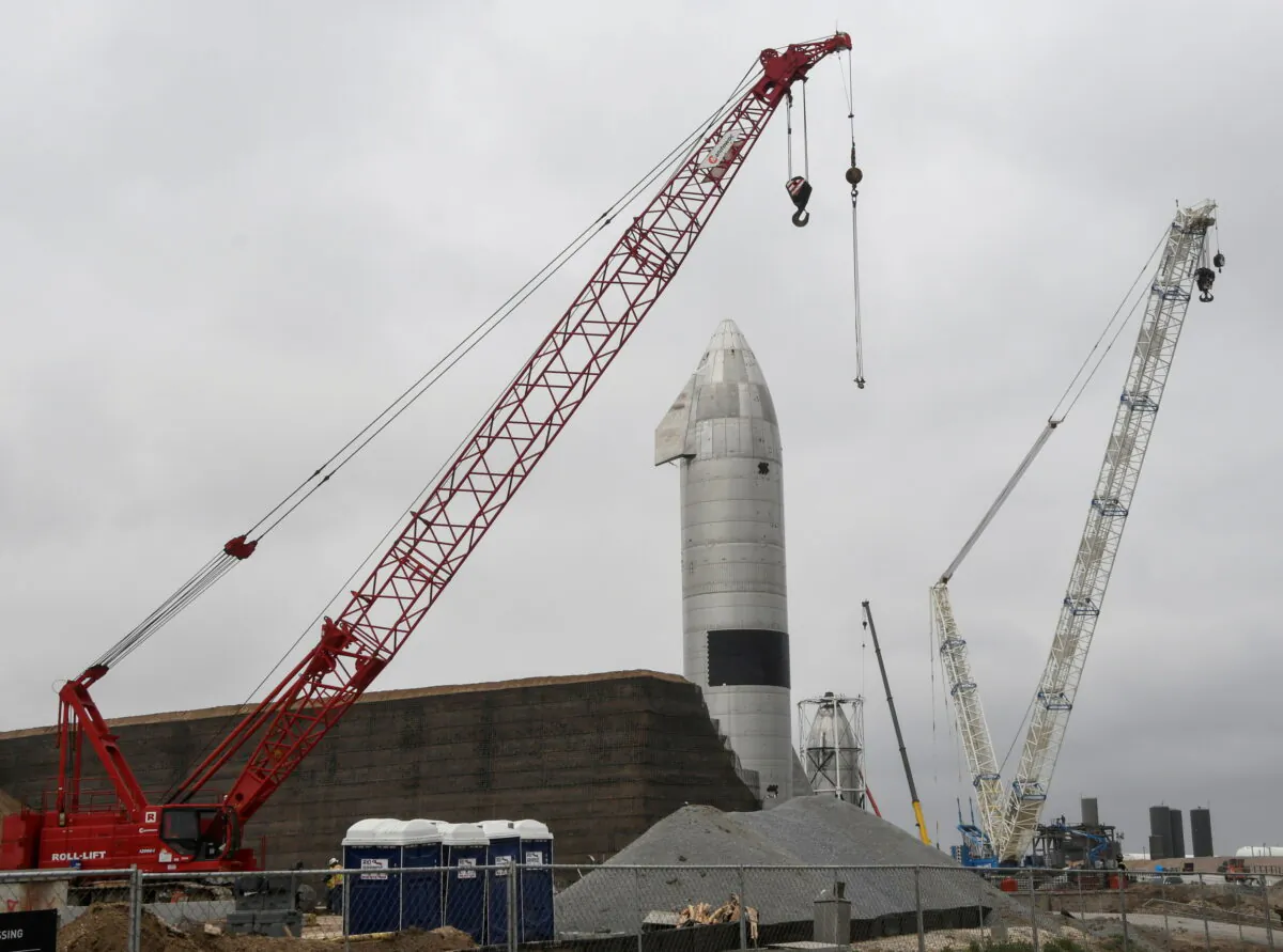 A SpaceX SN15 starship prototype is seen as it sits on a transporter after Wednesday's successful launch and first landing from the company's starship facility, in Boca Chica, Texas, on May 6, 2021. (Gene Blevins/Reuters)