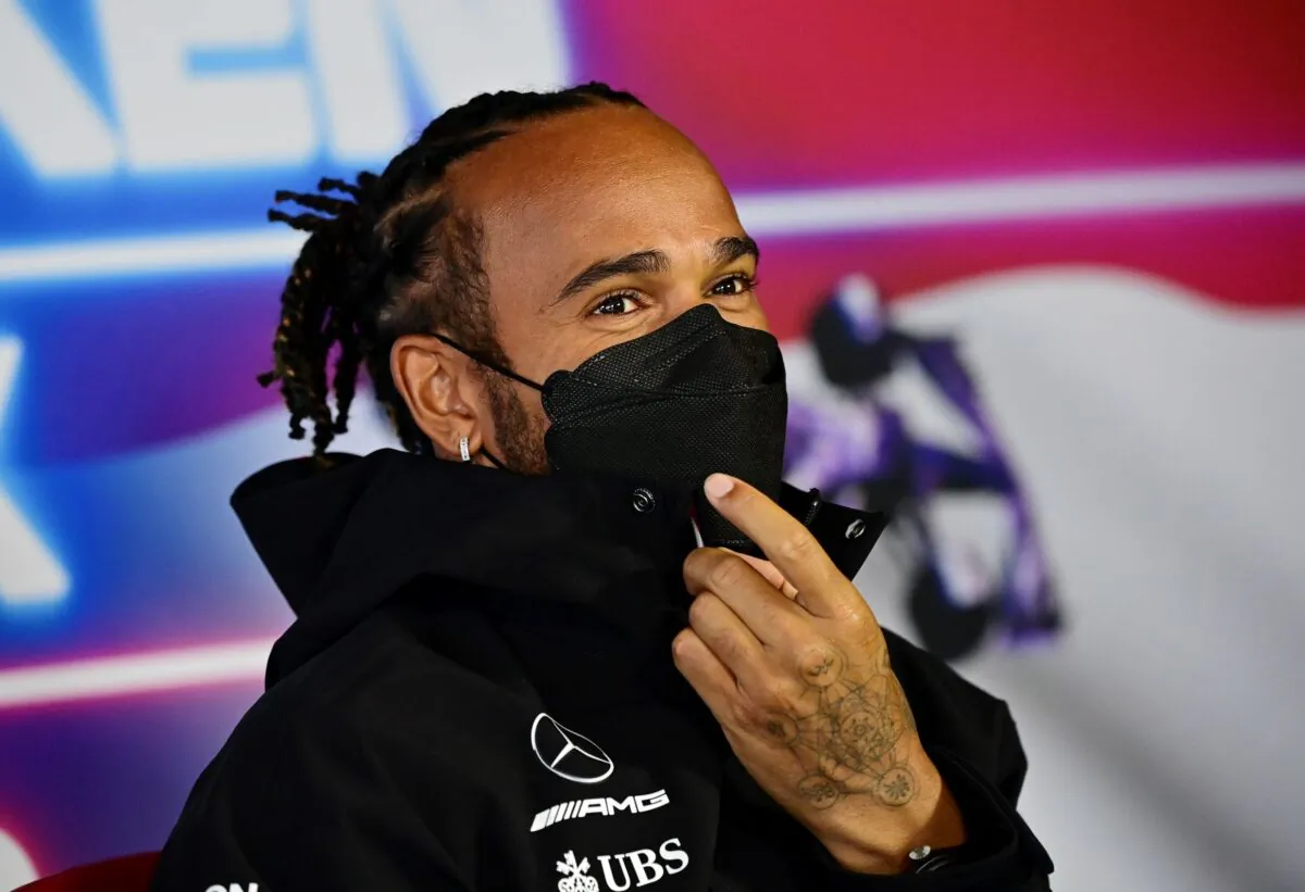 Mercedes' Lewis Hamilton during the FIA Press Conference in Zandvoort, 2021 Formula One Dutch Grand Prix, Netherlands, on Sept. 2, 2021. (Andrej Isakovic/Pool via Reuters)
