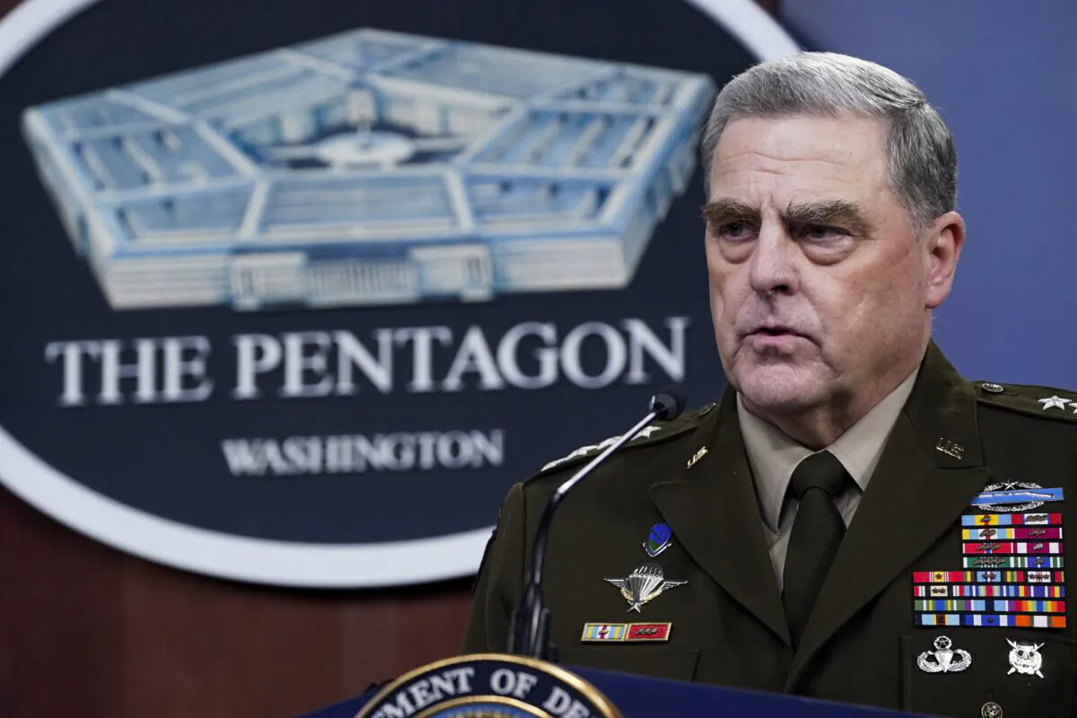 Joint Chiefs of Staff Chairman Gen. Mark Milley speaks during a briefing with Secretary of Defense Lloyd Austin at the Pentagon in Washington on Sept. 1, 2021. (Susan Walsh/AP Photo)