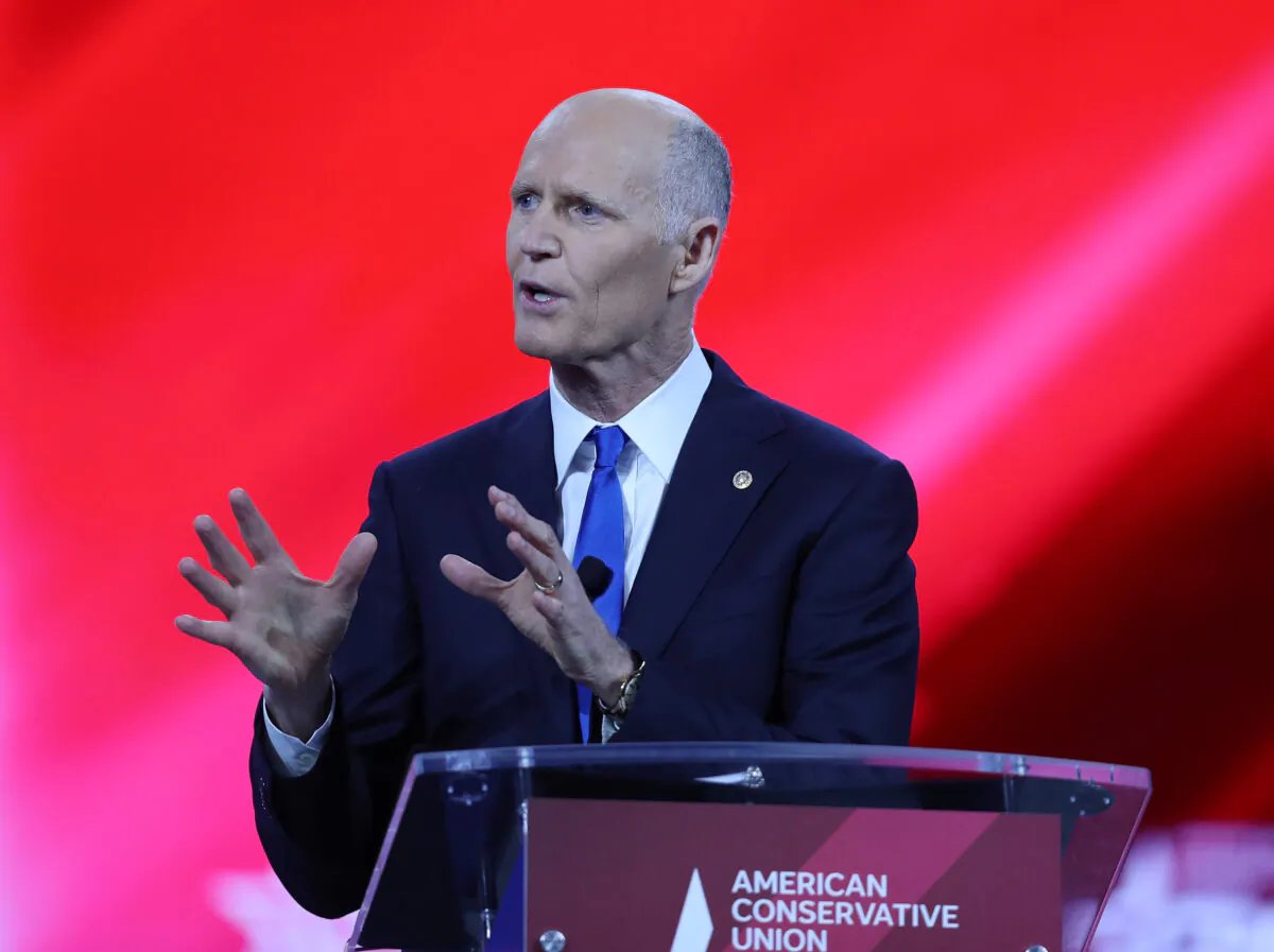 Sen. Rick Scott (R-Fla.) addresses the Conservative Political Action Conference in Orlando, Fla., on Feb. 26, 2021. (Joe Raedle/Getty Images)