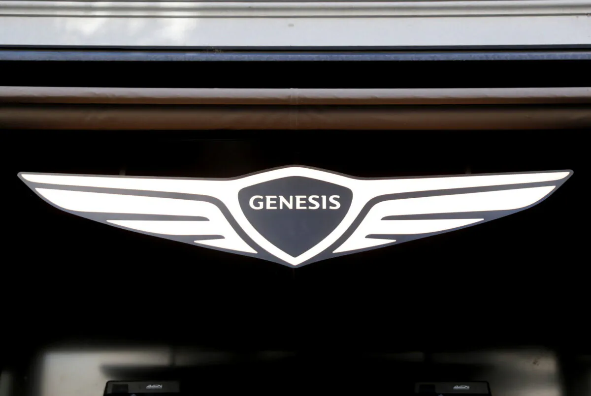 The logo of South Korean car manufacturer Hyundai's premium brand Genesis is seen at a showroom in Zurich, Switzerland, on May 31, 2021. (Arnd Wiegmann/Reuters)