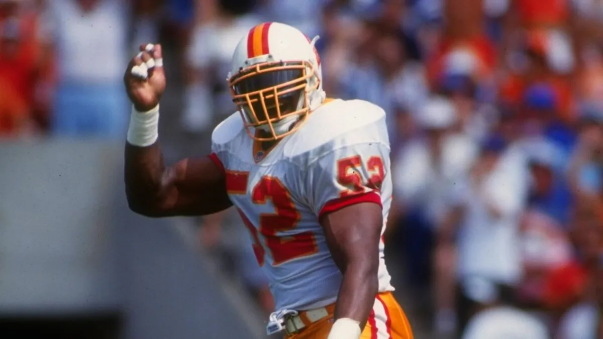 Linebacker Keith McCants of the Tampa Bay Buccaneers celebrates during a game against the Indianapolis Colts at Tampa Stadium in Tampa, Fla., on Oct. 4, 1992. (Scott Halleran /Allsport)