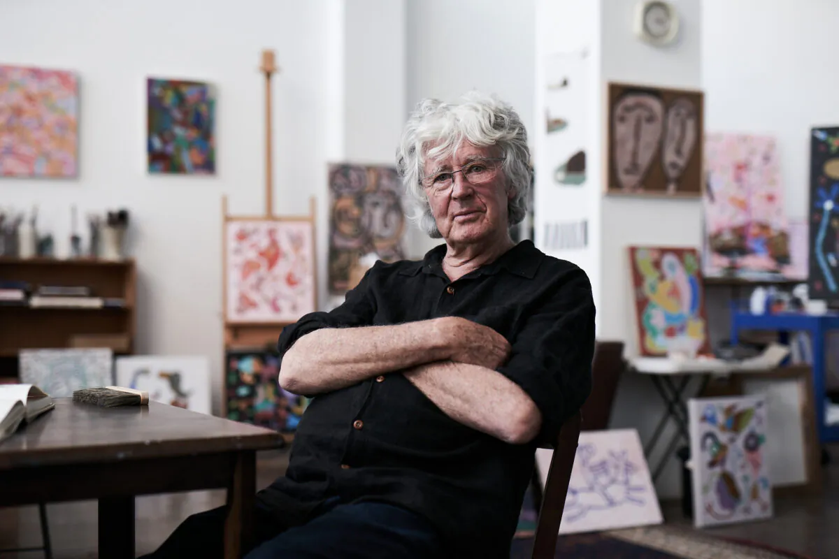 Australian National Living Treasure artist Michael Leunig, sits in his studio in this undated  image. (Image by Ben King/Supplied)