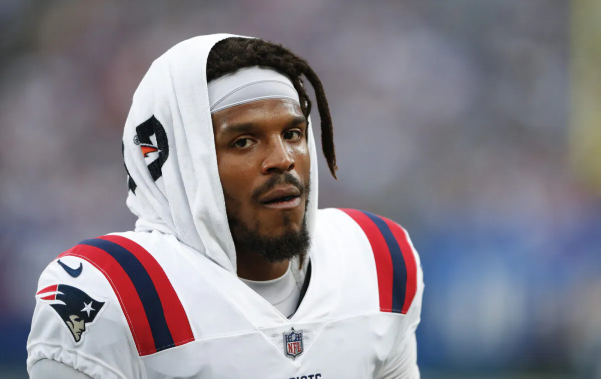 New England Patriots quarterback Cam Newton (1) is shown during the first half of an NFL preseason football game against the New York Giants in East Rutherford, N.J., on Aug. 29, 2021. (Noah K. Murray/AP Photo)