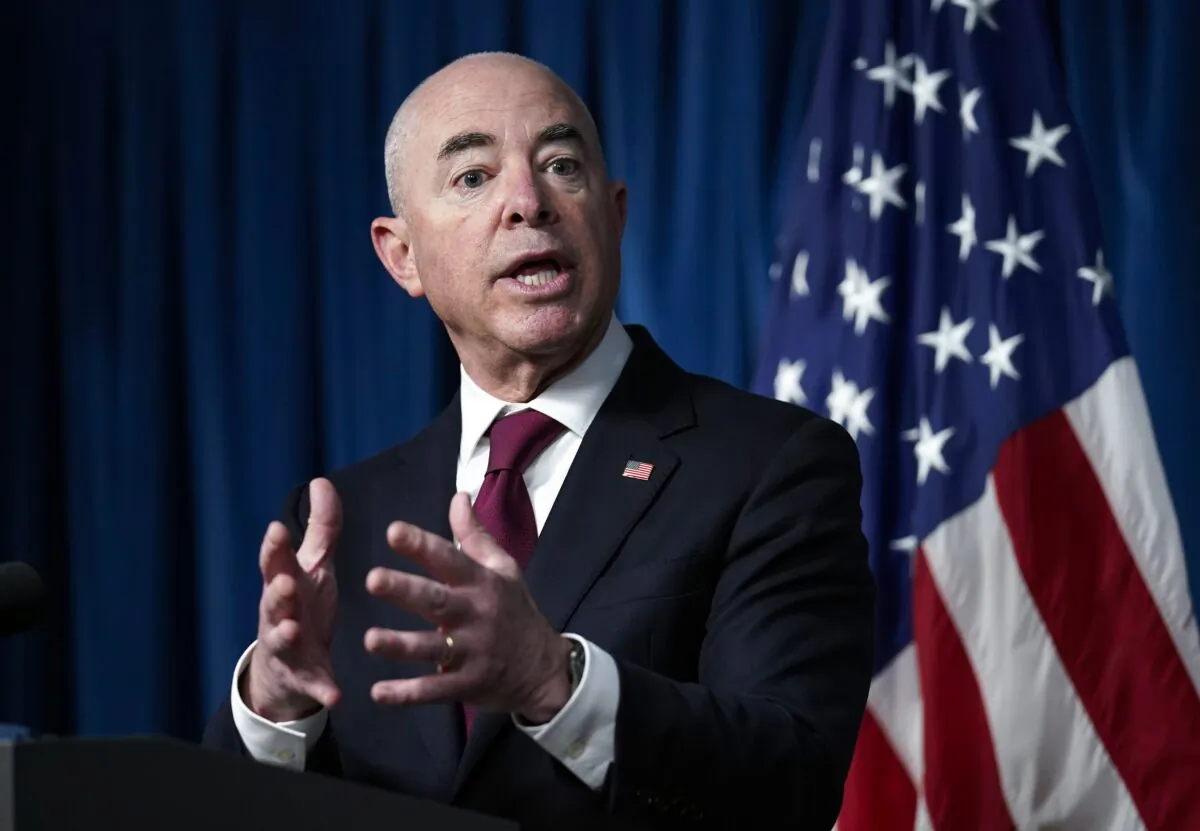 Homeland Security Secretary Alejandro Mayorkas updates reporters on the effort to resettle vulnerable Afghans in the United States, in Washington on Sept. 3, 2021. (J. Scott Applewhite/AP Photo)