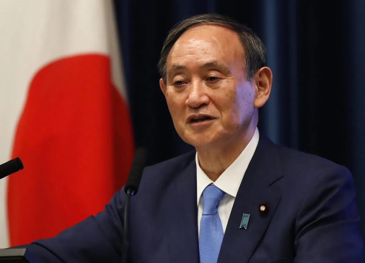 Japan's Prime Minister Yoshihide Suga attends a news conference at his official residence in Tokyo, Japan, on June 17, 2021. (Issei Kato/POOL/Getty Images)