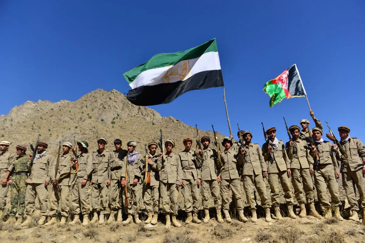 Afghan resistance movement and anti-Taliban uprising forces take part in a military training at Malimah area of Dara district in Panjshir province, Afghanistan, on Sept. 2, 2021. The valley remains the last major holdout of anti-Taliban forces. (Ahmad Sahel Arman/AFP via Getty Images)