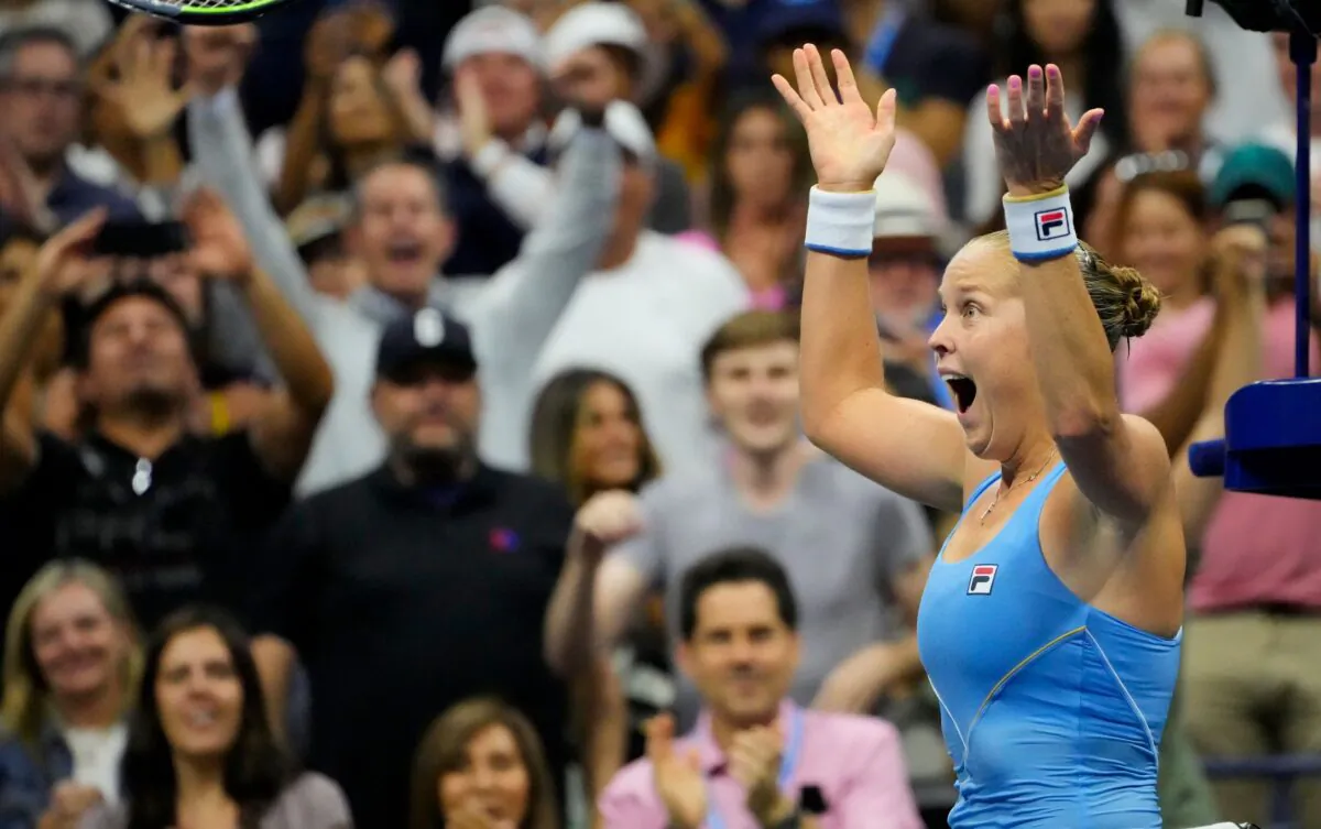 Shelby Rogers of the USA after beating Ashleigh Barty of Australia on day six of the 2021 U.S. Open tennis tournament at USTA Billie Jean King National Tennis Center, New York, on Sep. 4, 2021. (Robert Deutsch/USA TODAY Sports)
