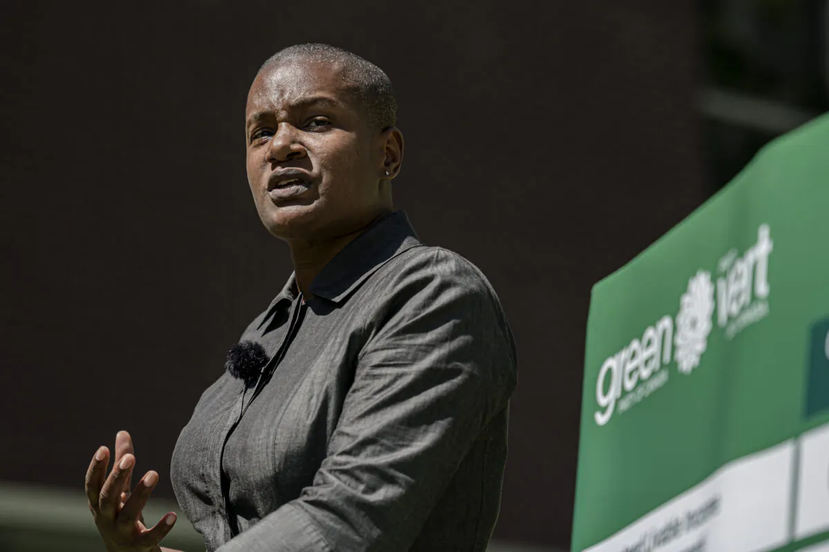 Green Party Leader Annamie Paul launches her election campaign at a press conference in the riding of Toronto Centre, on Aug. 15, 2021. (The Canadian Press/Christopher Katsarov)