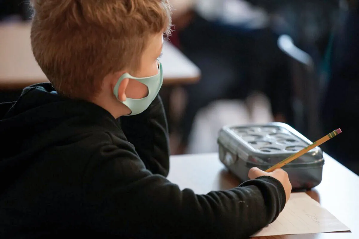 A masked-up student attending class at a U.S. school on Sept. 10, 2020. (George Frey/AFP via Getty Images)