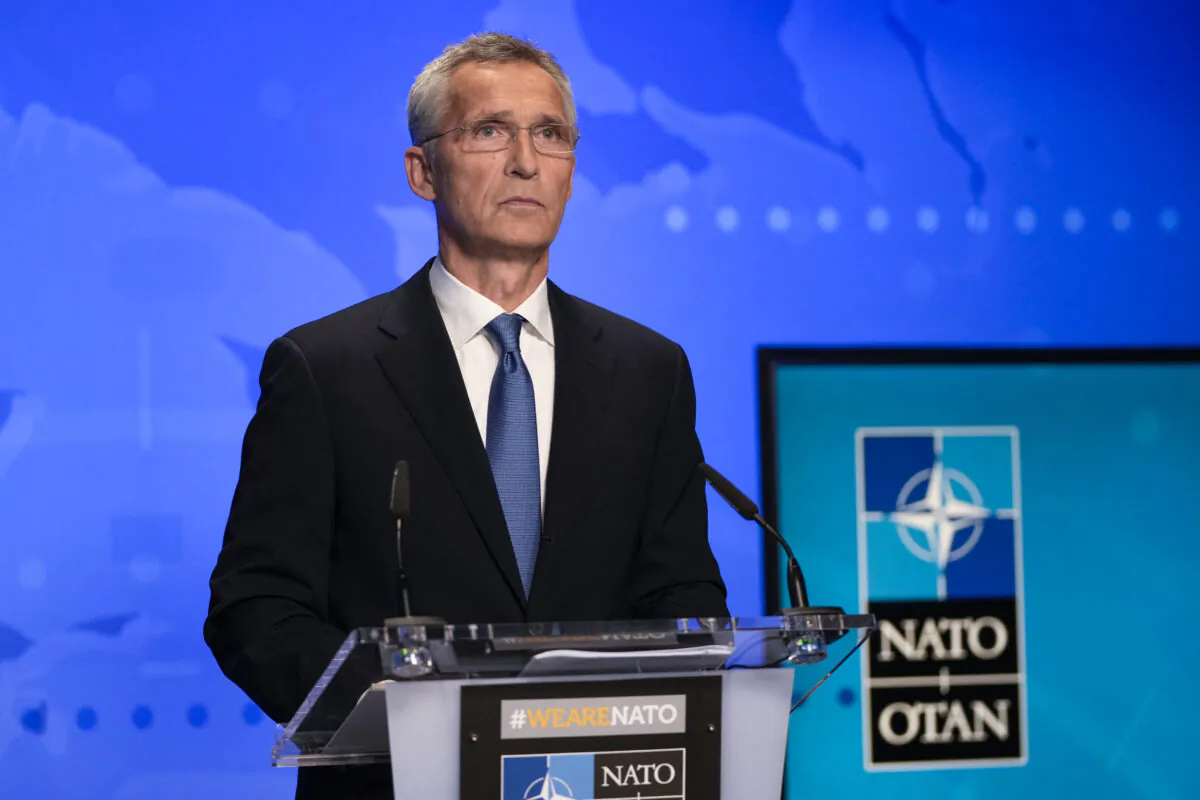 NATO Secretary General Jens Stoltenberg attends a NATO Foreign Ministers video meeting following developments in Afghanistan at the NATO headquarters in Brussels on Aug. 20, 2021. (Francisco Seco/POOL/AFP via Getty Images)