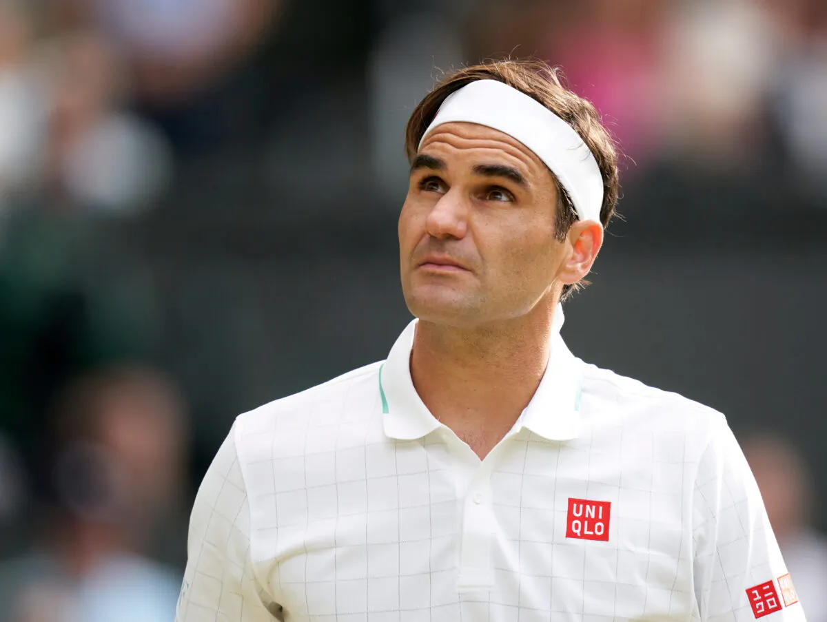 Roger Federer (SUI) plays against Hubert Hurkacz (POL) in the quarter finals at All England Lawn Tennis and Croquet Club in London, on July 7, 2021. (Peter van den Berg-USA TODAY Sports/Reuters)