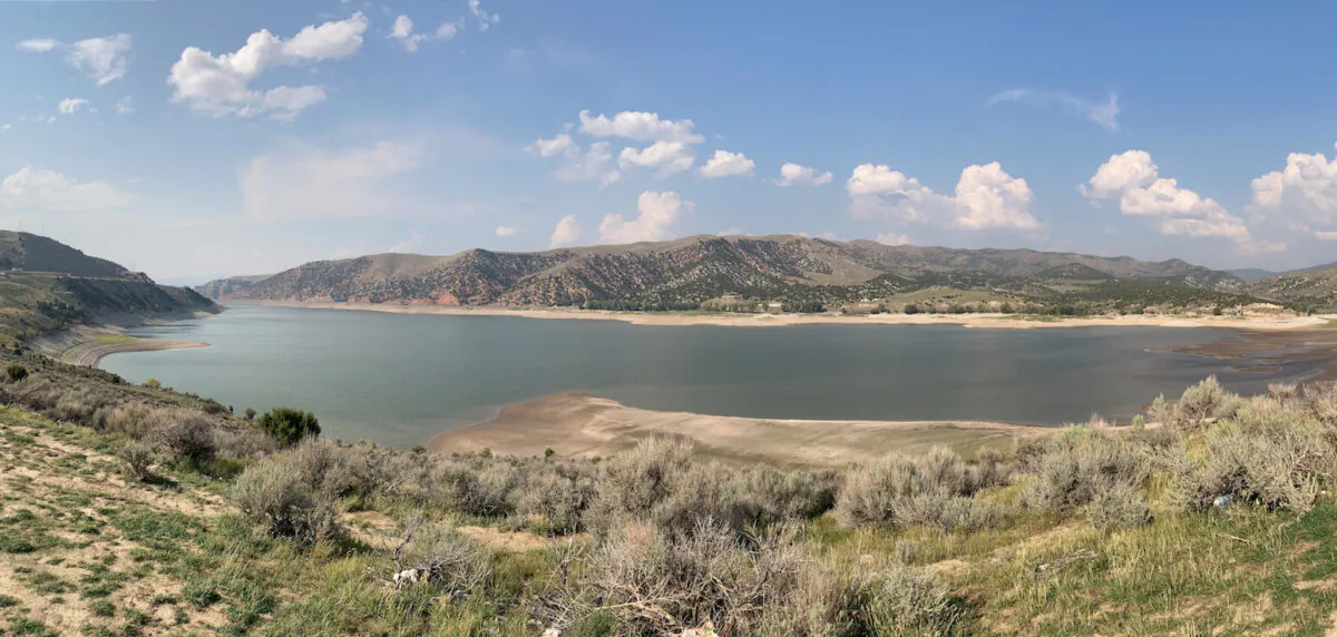 The Echo Reservoir in Utah is roughly at half capacity due to a severe ongoing drought that has affected the entire state. (Allan Stein/Epoch Times)