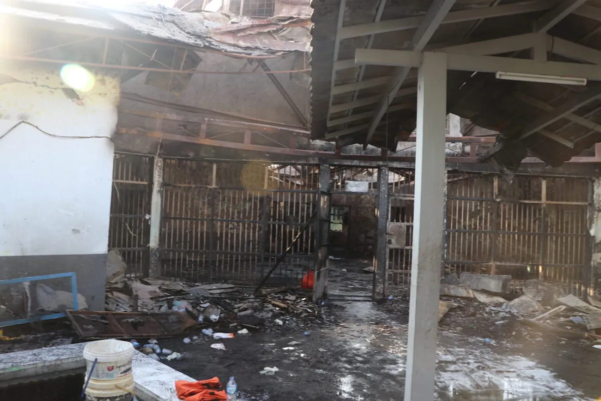Block C2 prison is pictured following a fire overnight at an overcrowded jail in Tangerang on the outskirts of Jakarta, Indonesia, on Sept. 8, 2021. (Antara Foto/Handout/Bal/via Reuters)