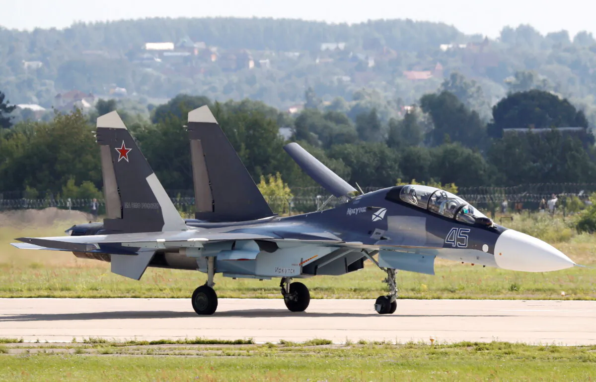A Sukhoi Su-30 fighter is seen on the tarmac at the MAKS 2017 air show in Zhukovsky, outside Moscow, Russia, on July 18, 2017. (Sergei Karpukhin/Reuters)