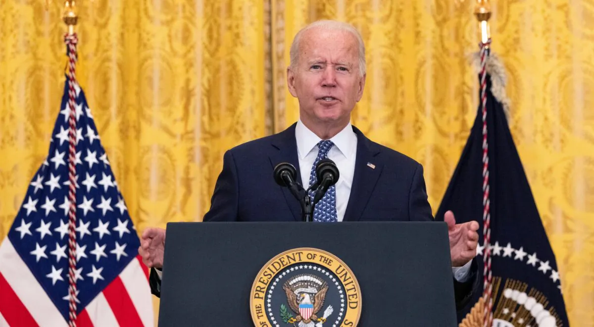 President Joe Biden speaks on workers rights and labor unions in the East Room at the White House in Washington on Sept. 8, 2021. (Kevin Dietsch/Getty Images)