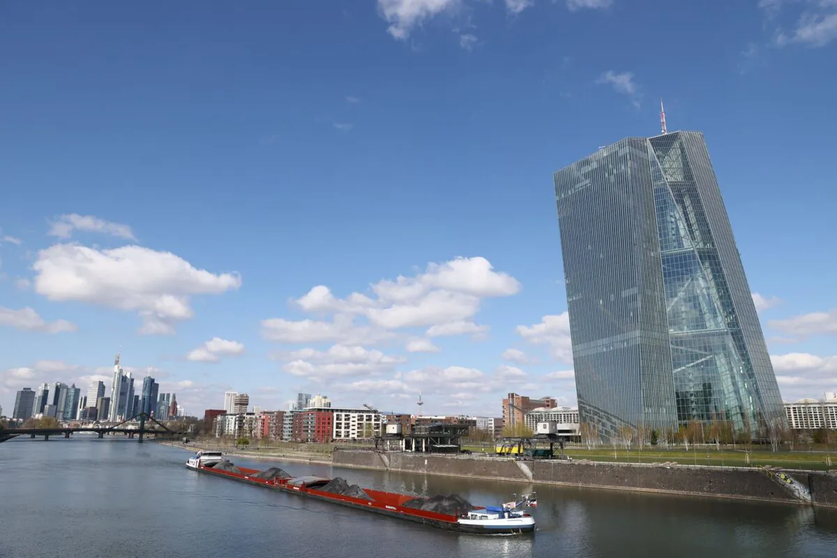 The skyline with its banking district and the European Central Bank (ECB) are seen, as the spread of the COVID-19 continues, in Frankfurt, Germany, on March 31, 2020. (Kai Pfaffenbach/Reuters)

