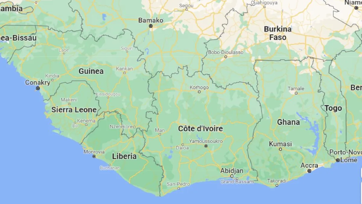 A map showing Ivory Coast, also known as Côte d'Ivoire. (Google Maps)