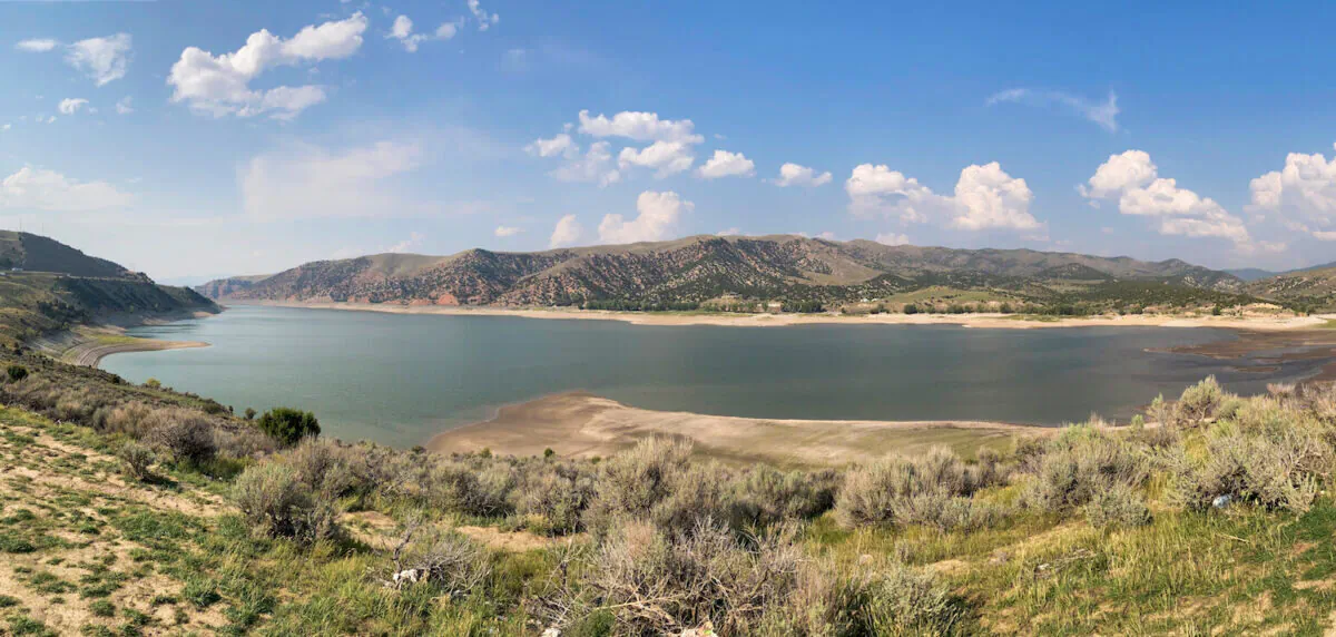 The Echo Reservoir in Utah is roughly at half capacity due to a severe ongoing drought that has affected the entire state. (Allan Stein/Epoch Times)