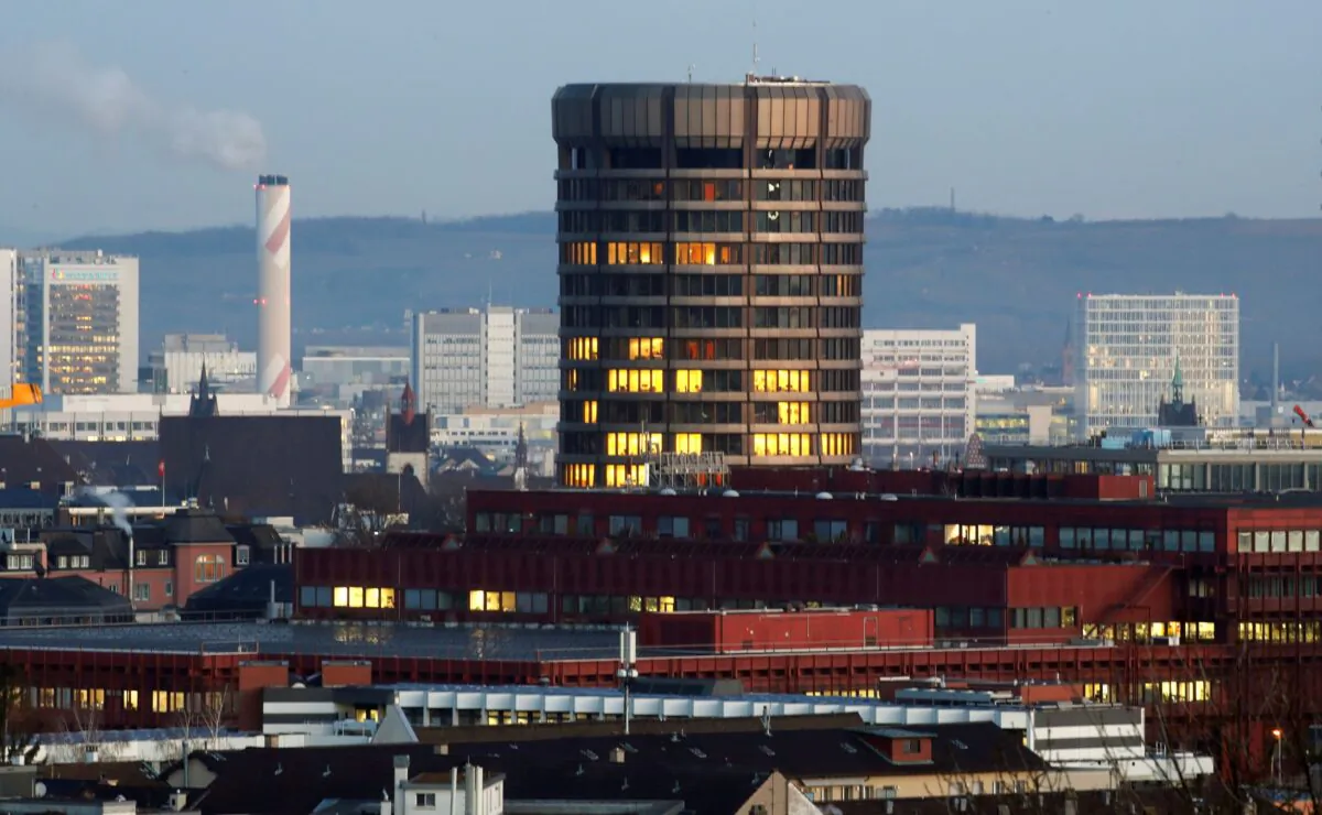 The tower of the headquarters of the Bank for International Settlements (BIS) is seen in Basel, Switzerland, on Jan. 30, 2020. (Arnd Wiegmann/Reuters)