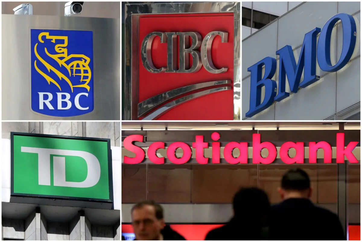 A combination photo shows Canadian banks RBC, CIBC, BMO, TD, and Scotiabank in Toronto on March 16, 2017. (Chris Helgren/Reuters)