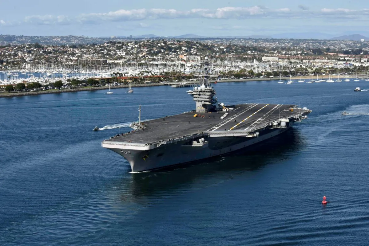 The aircraft carrier USS Theodore Roosevelt (CVN 71) leaves its San Diego homeport on Jan. 17, 2020. (U.S. Navy via Getty Images)