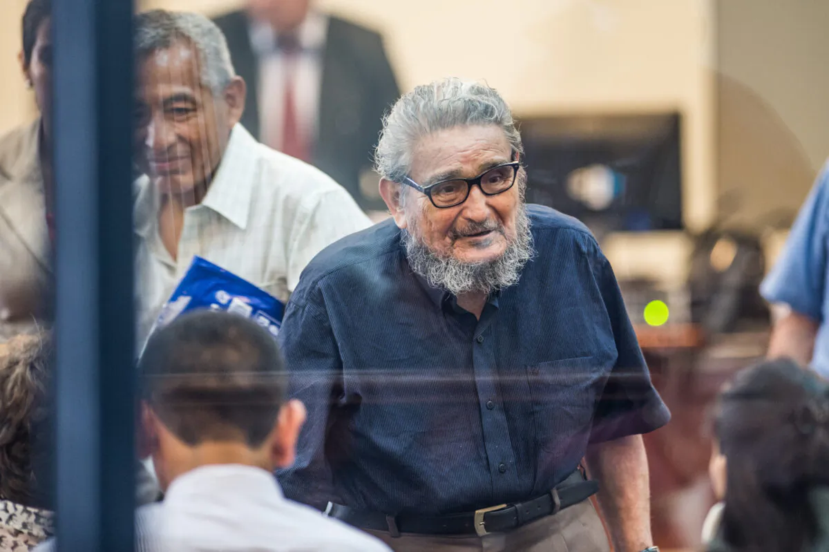 Shining Path terrorist group leader Abimael Guzman arrives to his trial at a military base in Callao, outskirts of Lima, Peru, on Feb. 28, 2017. (Ernesto Benavides/AFP via Getty Images)