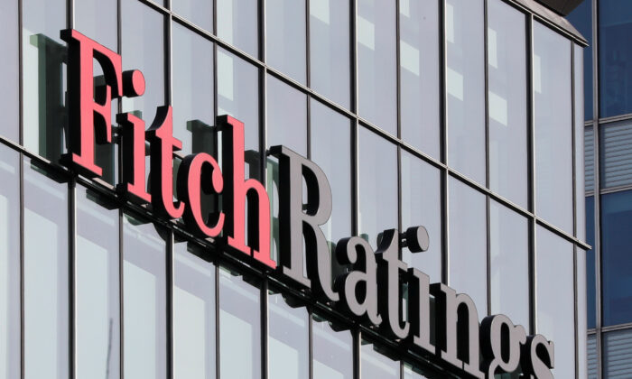 The Fitch Ratings logo is seen at their offices at Canary Wharf financial district in London, on March 3, 2016. (Reinhard Krause/Reuters)