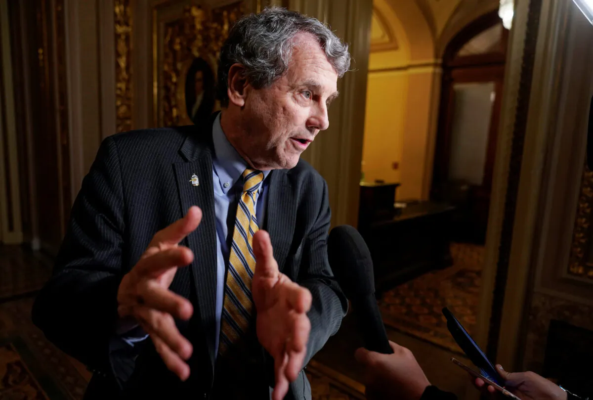 Sen. Sherrod Brown (D-Ohio) speaks to reporters on Capitol Hill, in Washington, on Jan. 23, 2020. (Joshua Roberts/Reuters)
