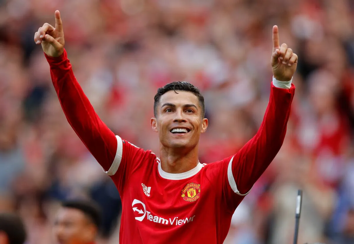 Manchester United's Cristiano Ronaldo celebrates scoring their second goal, in the Premier League, in Old Trafford, Manchester, Britain, on Sept. 11, 2021. (Phil Noble/Reuters)