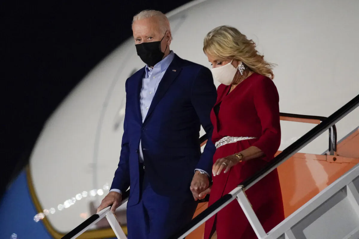 President Joe Biden and First Lady Jill Biden arrive at LaGuardia International Airport, in New York, on Sept. 10, 2021. (Evan Vucci/AP Photo)