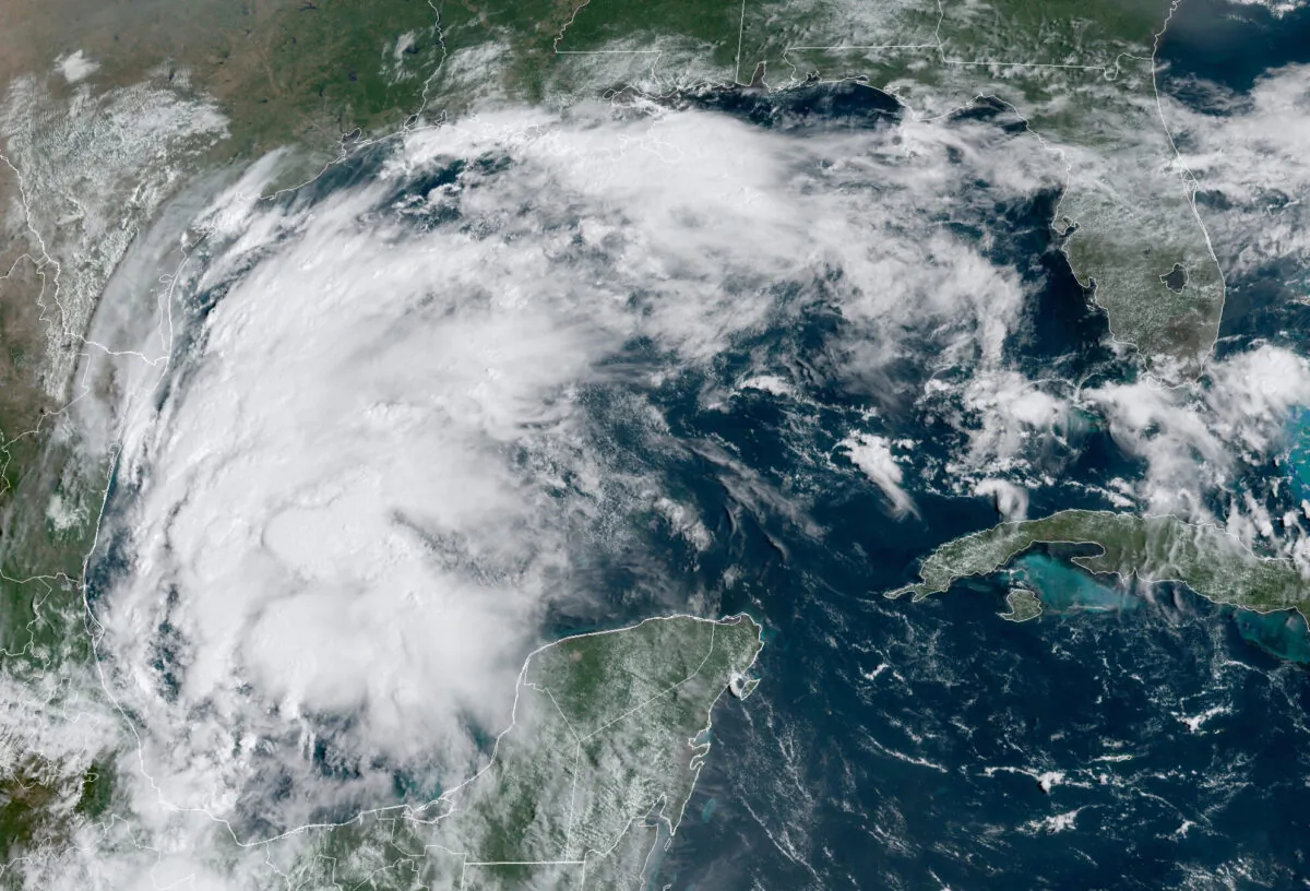 Tropical Storm Nicholas in the Gulf of Mexico on Sept. 12, 2021. (NOAA via AP)