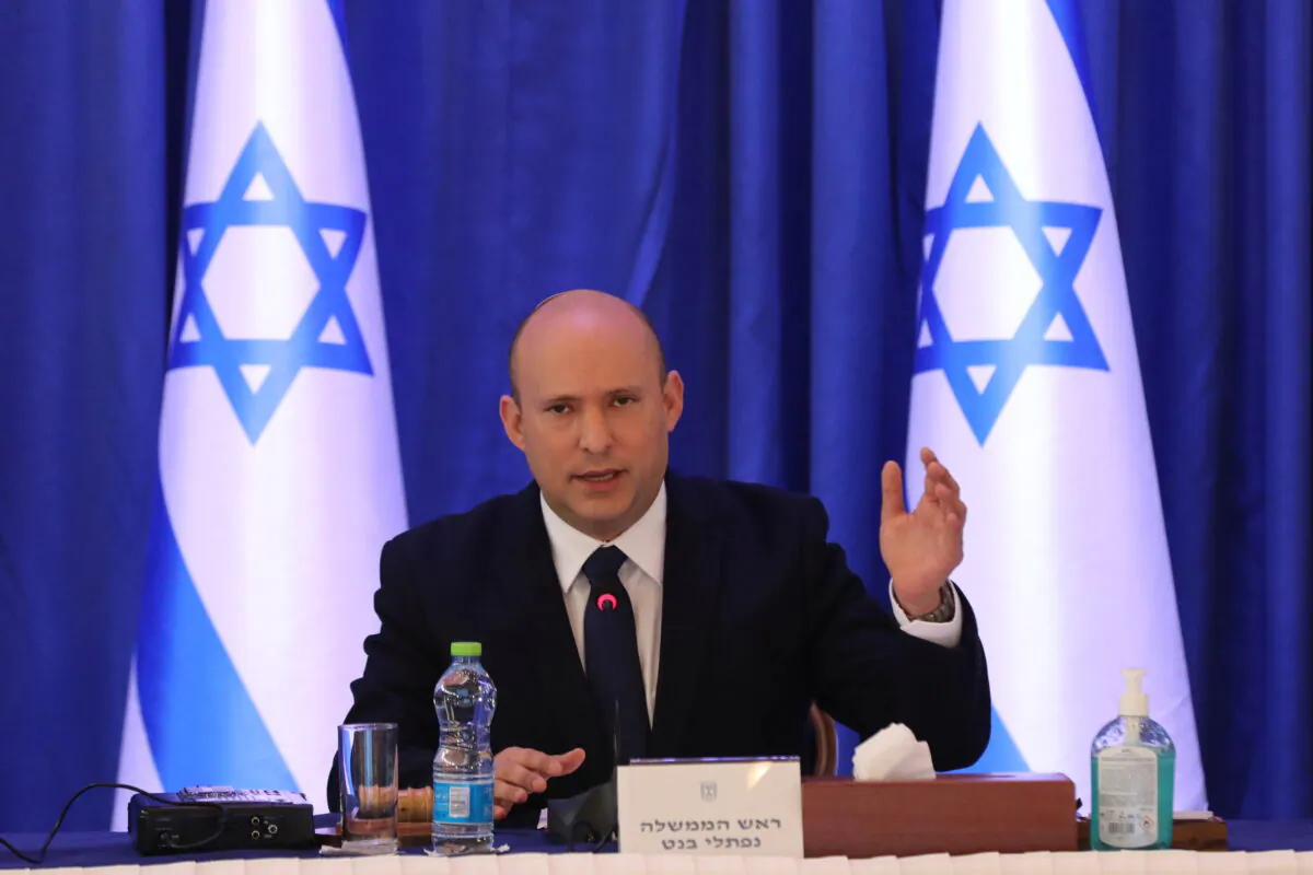 Israeli Prime Minister Naftali Bennett attends a cabinet meeting at the Ministry of foreign affairs offices in Jerusalem, Israel, on Sept. 12, 2021. (Abir Sultan/Pool via Reuters)