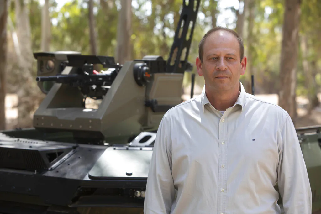 Deputy head of Israel Aerospace Industries autonomous systems division, Rani Avni, speaks during an interview in an IAI facility near the central Israeli city of Lod, on Thursday, Sept. 9, 2021. (Sebastian Scheiner/AP Photo)