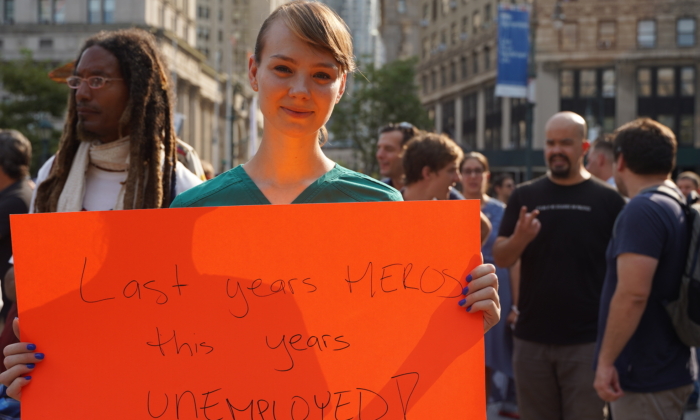 A nurse protesting against vaccine mandates at Foley Square, Manhattan, New York on Sept. 13, 2021. (Enrico Trigoso/The Epoch Times)