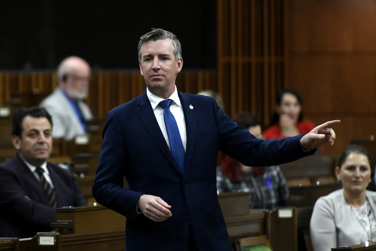 Conservative MP Michael Barrett rises during Question Period in the House of Commons on Parliament Hill in Ottawa on
June 15, 2021. (The Canadian Press/Justin Tang)