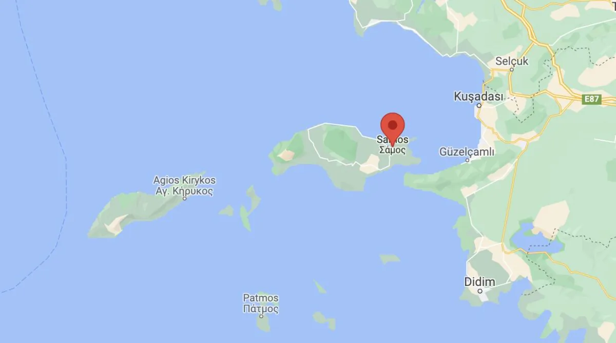 A map showing the Greek island of Samos. (Google Maps)
