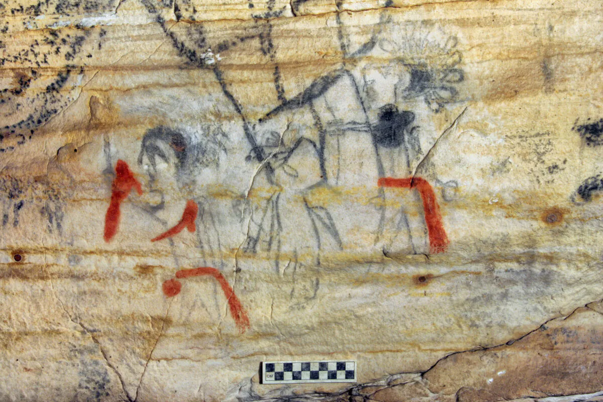Missouri cave featuring artwork from the Osage Nation dating more than 1,000 years was sold at auction on Tuesday, on Sept. 14, 2021. (Alan Cressler/ via AP)