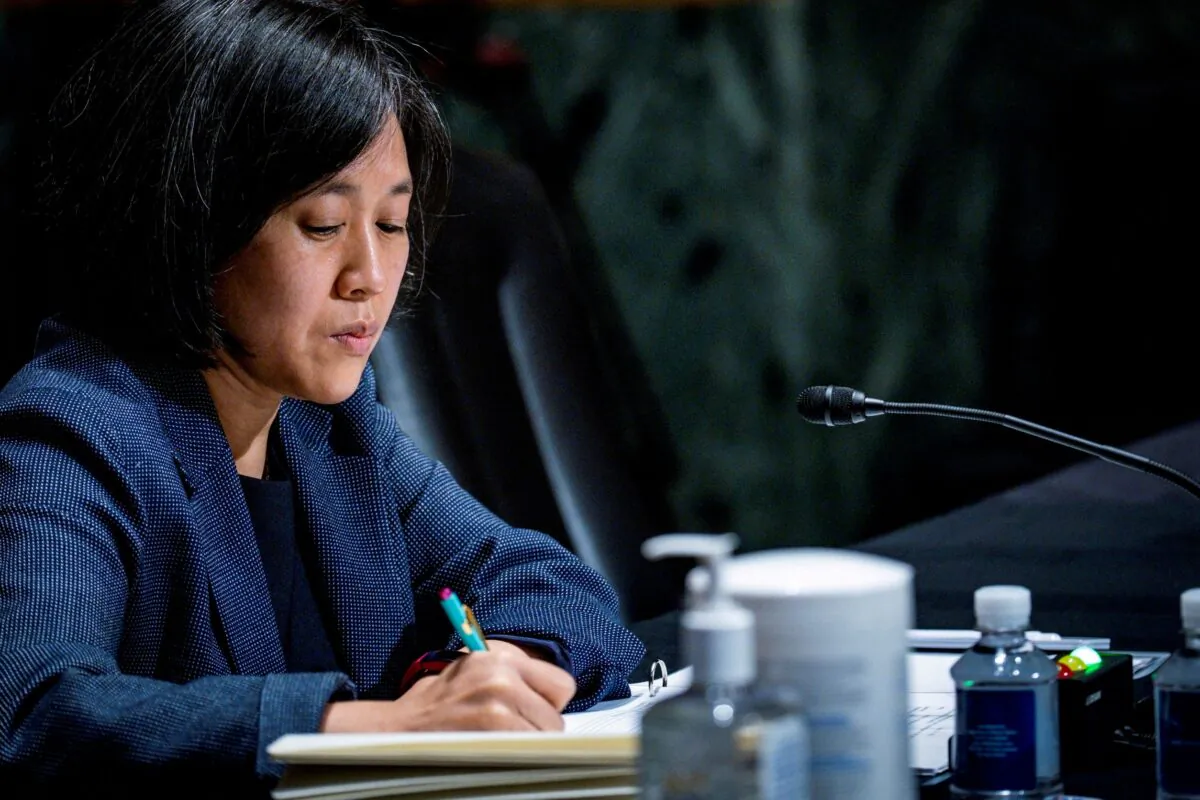 U.S. Trade Representative Katherine Tai testifies before the Senate Finance Committee on Capitol Hill in Washington on May 12, 2021. (Pete Marovich/Pool via Reuters)
