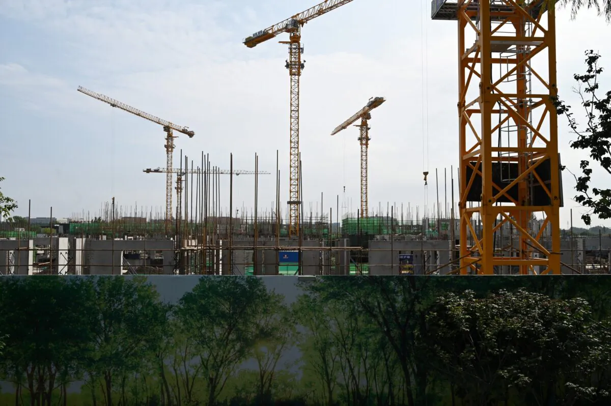 Construction site of an Evergrande housing complex in Beijing on Sept. 13, 2021. (Greg Baker/AFP) 