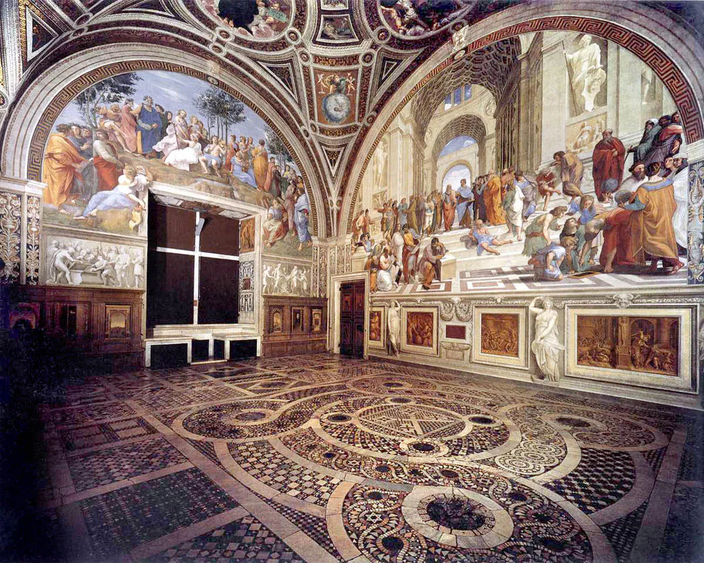 A view of the Stanza della Segnatura, the throne room of Pope Julius II, with frescoes by Raphael. (Public Domain)