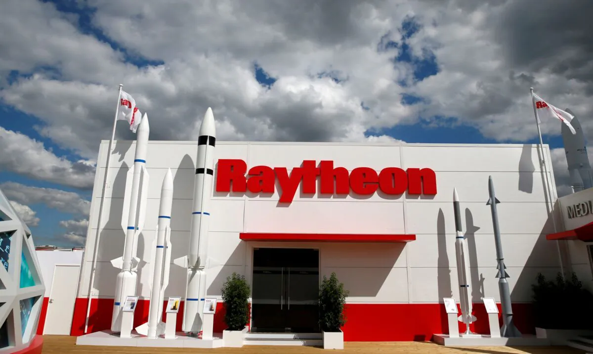 The Raytheon stand is seen at the 53rd International Paris Air Show at Le Bourget Airport near Paris, France, on June 21, 2019. (Pascal Rossignol/Reuters)