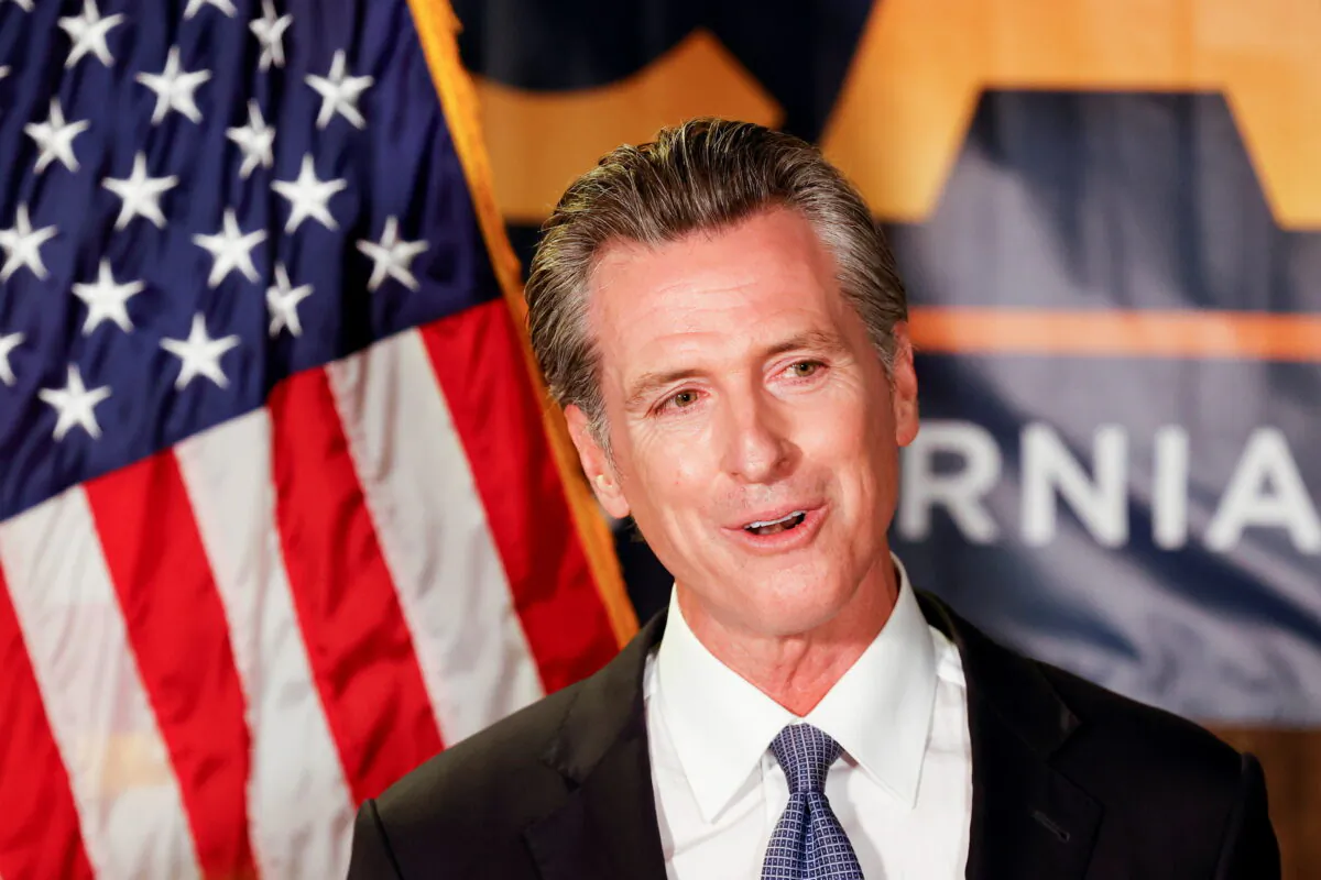 California Governor Gavin Newsom speaks after the polls close on the recall election, at the California Democratic Party headquarters in Sacramento, Calif., on Sept. 14, 2021. (Fred Greaves/Reuters)