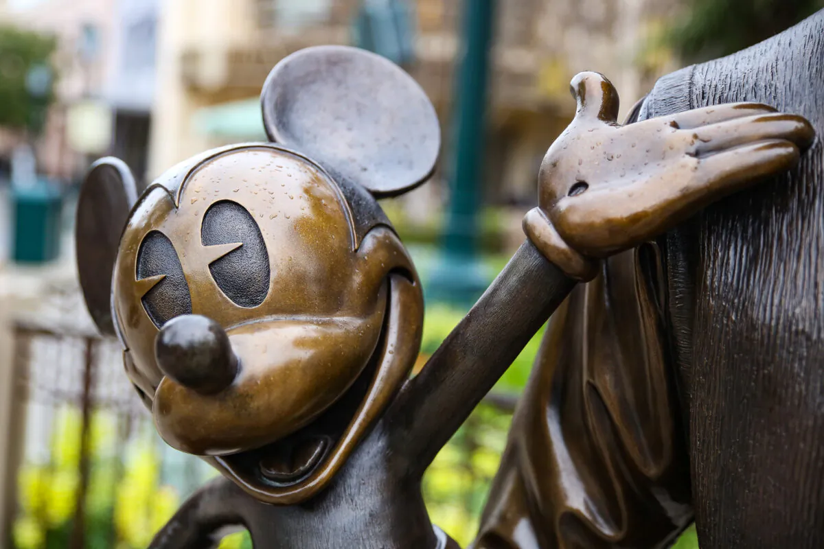 A statue of Mickey Mouse at Disney California Adventure in Anaheim, Calif., on Feb. 1, 2021. (John Fredricks/The Epoch Times)