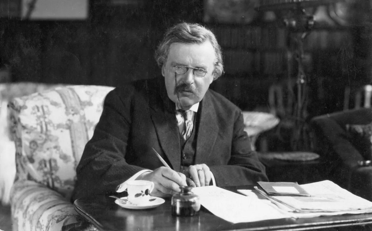 G.K. Chesterton in his office in an undated photo. (Public Domain)