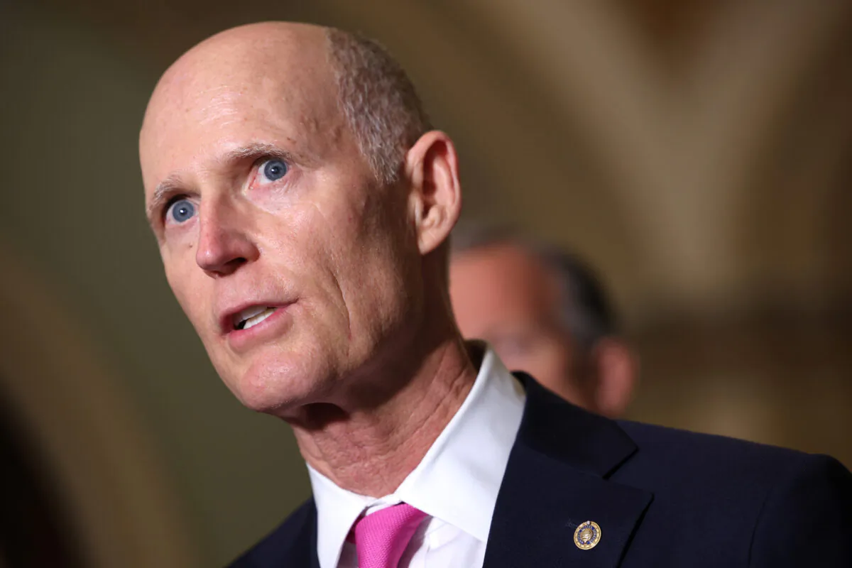 U.S. Sen. Rick Scott (R-Fla.) speaks to reporters after a Republican Senate luncheon at the U.S. Capitol Building on June 15, 2021. (Kevin Dietsch/Getty Images)