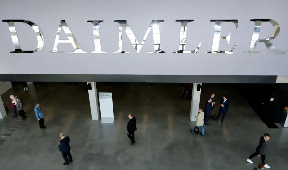 The Daimler logo is seen before the Daimler annual shareholder meeting in Berlin, Germany on April 5, 2018. (Hannibal Hanschke/Reuters)