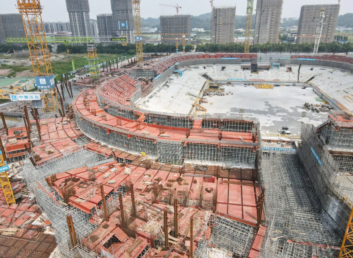Under-construction Guangzhou Evergrande football stadium in Guangdong Province, China, on Sept. 17, 2021. (STR/AFP/Getty Images)