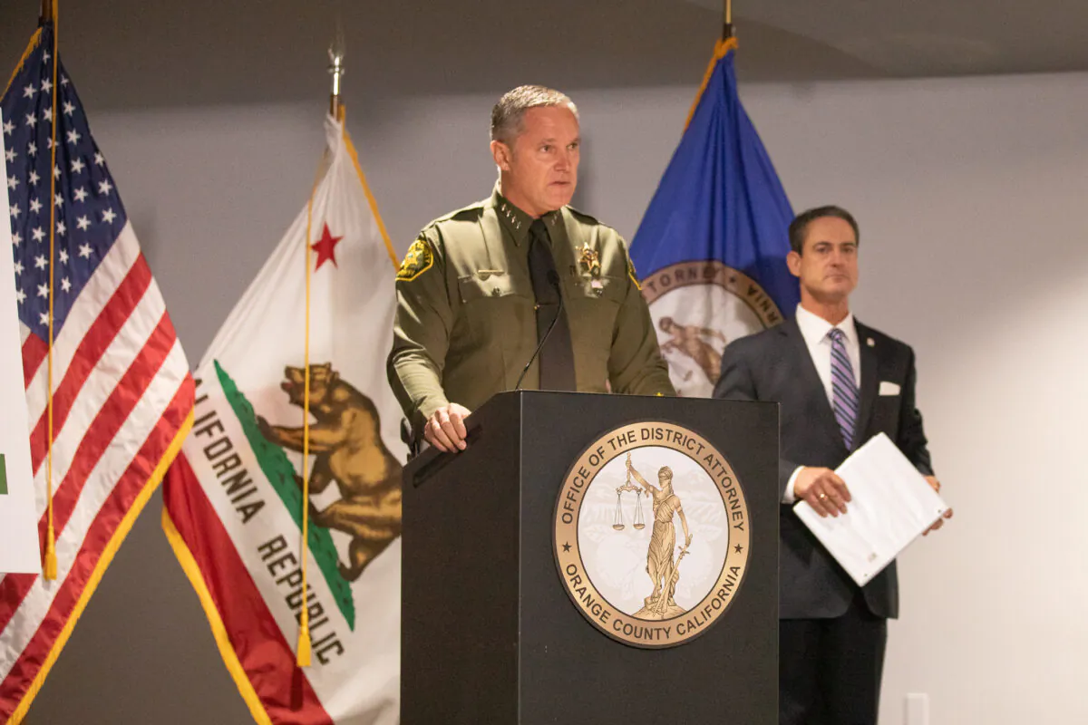 Orange County District Attorney Todd Spitzer and Orange County Sheriff Don Barnes announce the apprehension of alleged rapist Robert Daniel Yucas in Santa Ana, Calif., on Sept. 20, 2021. (John Fredricks/The Epoch Times)